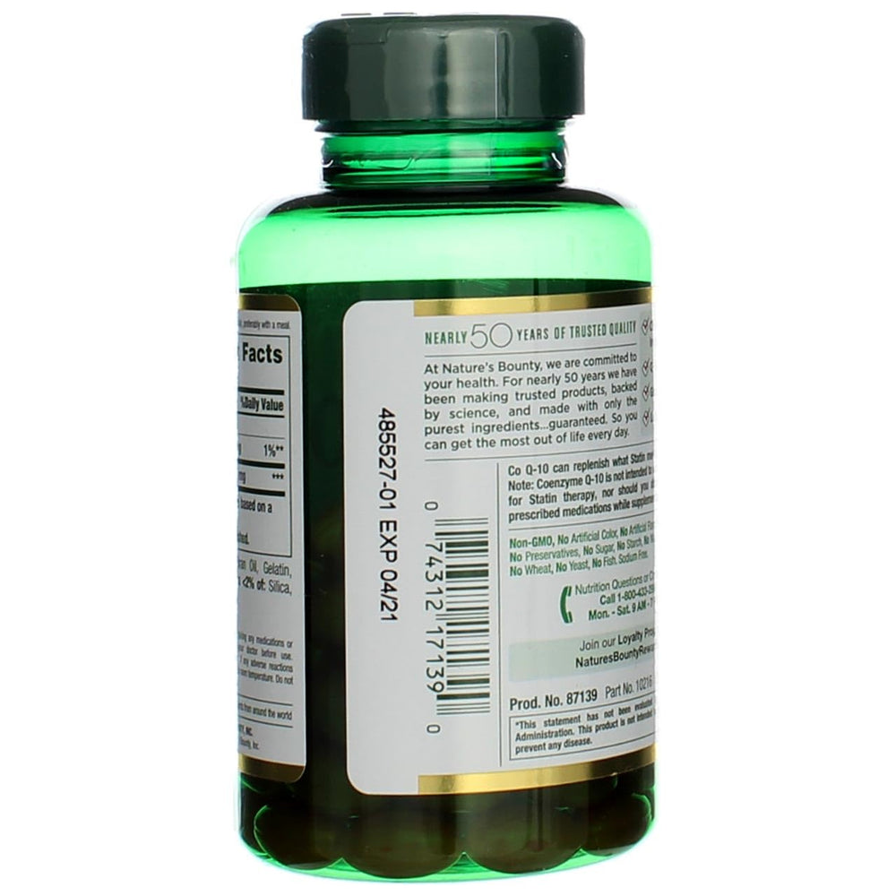 Nature's Bounty CoQ10 bottle on counter for everyday wellness