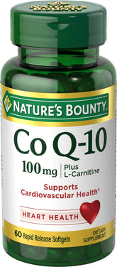 Nature's Bounty CoQ10 Plus L-Carnitine 100 mg bottle with 60 softgels