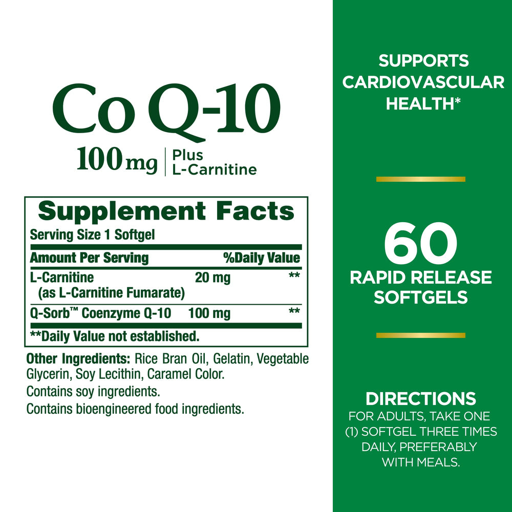CoQ-10 Plus L-Carnitine softgels close-up