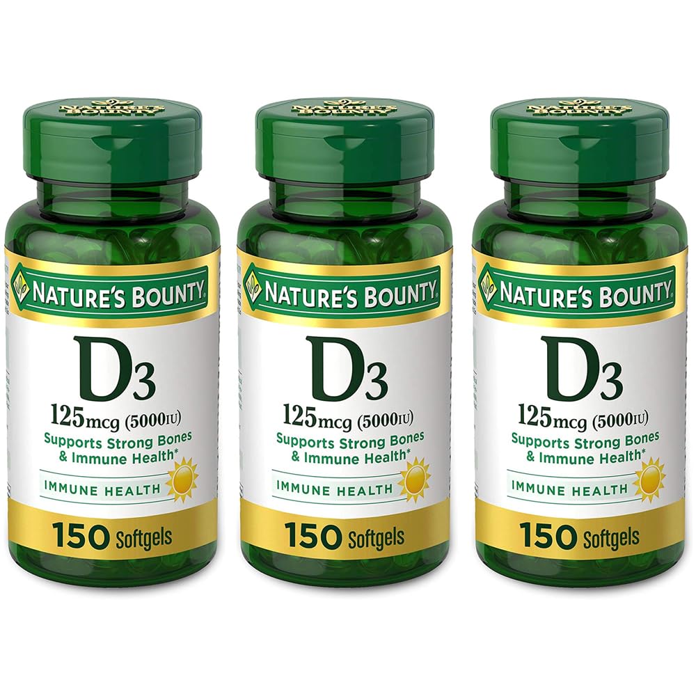 Nature's Bounty Vitamin D3 Softgels 125 mcg (5000 IU) bottle front view