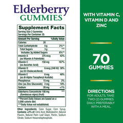 Ingredients panel for Nature's Bounty Elderberry Gummies