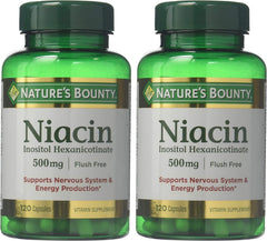 Close-up of Nature's Bounty Flush Free Niacin 500 mg label