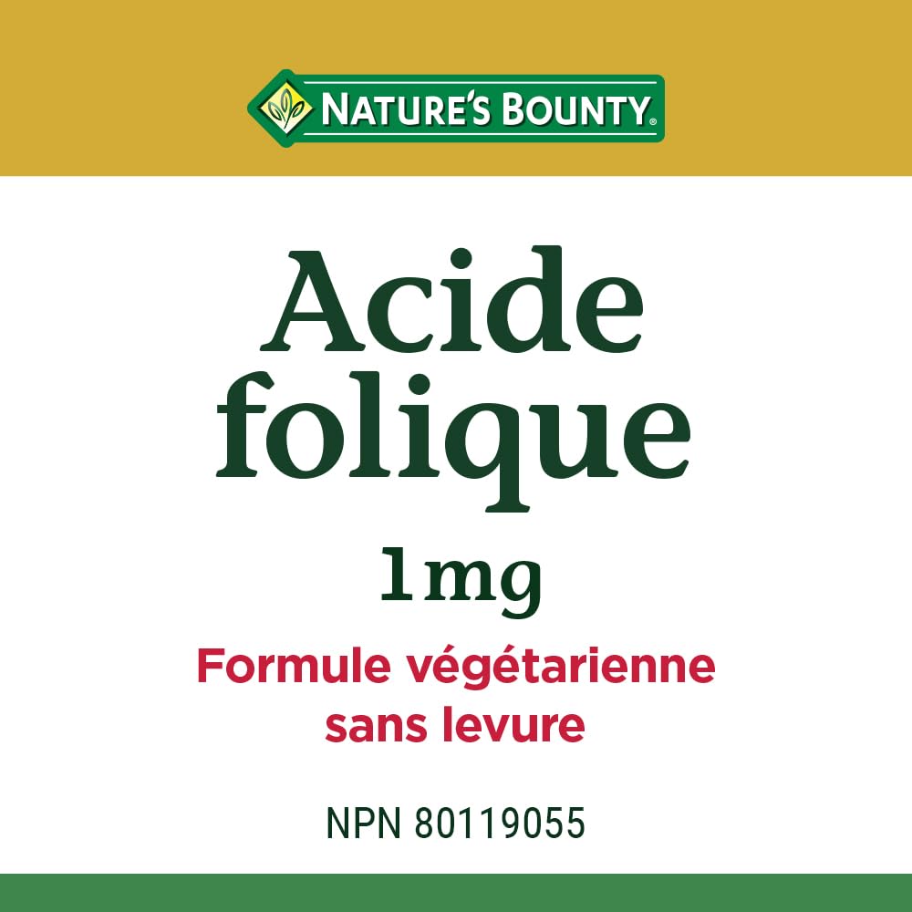Bottle of Nature's Bounty Folic Acid with 1 mg per tablet