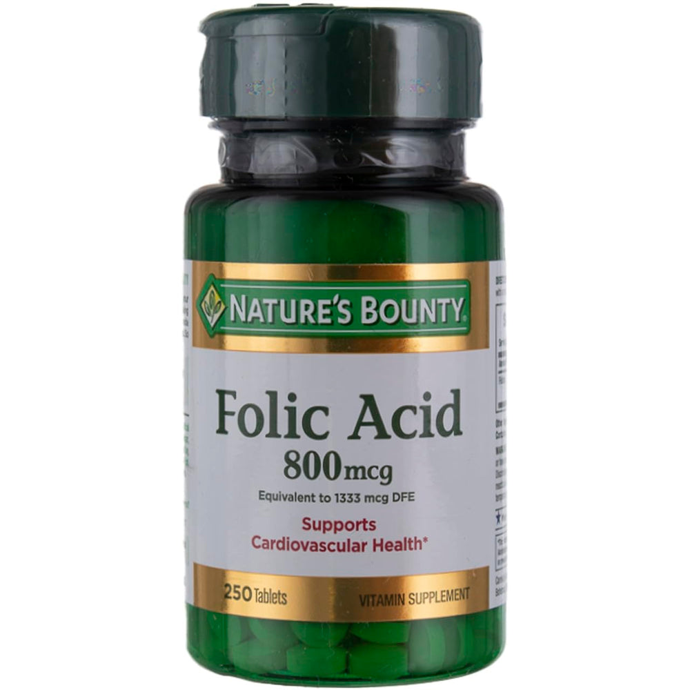 Nature's Bounty Folic Acid 800 mcg tablets bottle, 250 count, pack of 6
