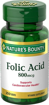 Front view of Nature's Bounty Folic Acid 800 mcg Maximum Strength two-pack bottles