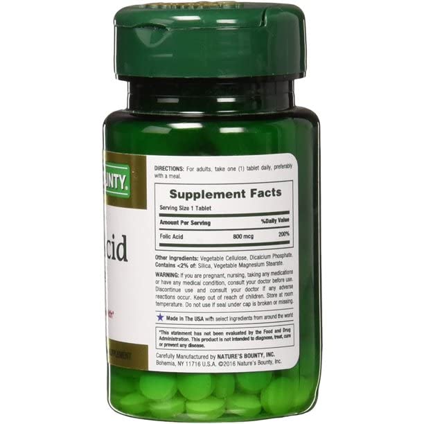 Two Nature's Bounty Folic Acid 800 mcg Maximum Strength bottles (pack of 2)