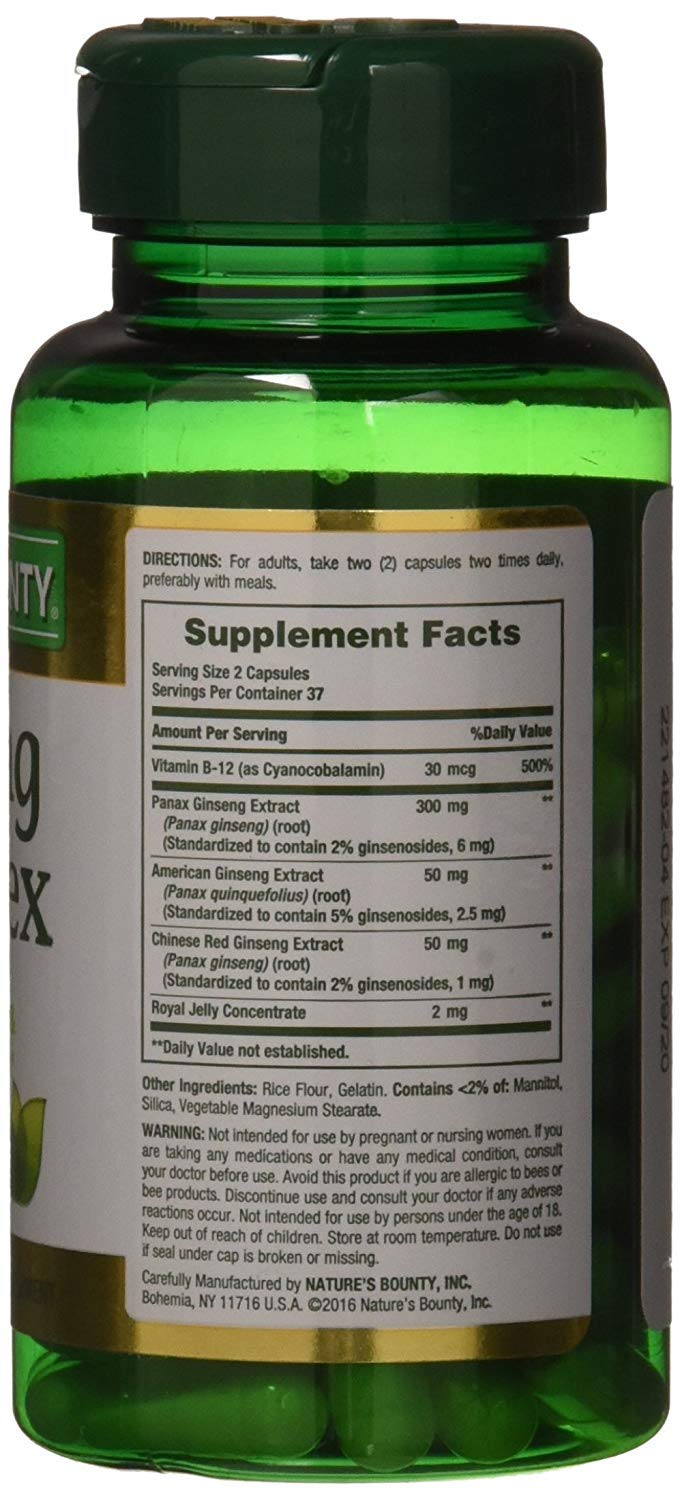 Ginseng complex ingredients: American Ginseng, Chinese Red Ginseng and Panax Ginseng