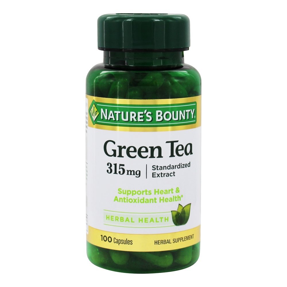 Nature's Bounty Green Tea Extract bottle and 2-pack of capsules (315 mg)