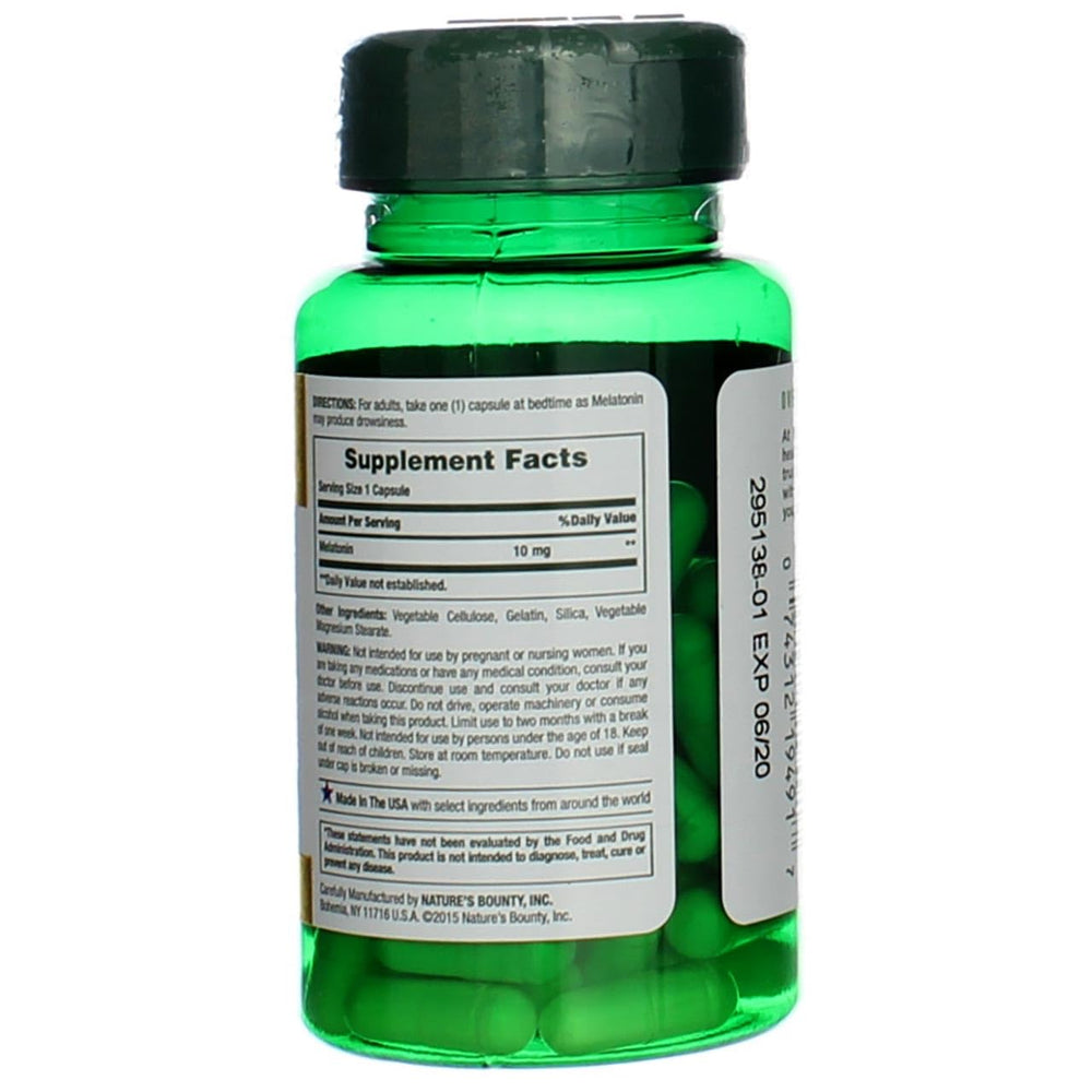 Back of Nature's Bounty melatonin bottle with supplement facts