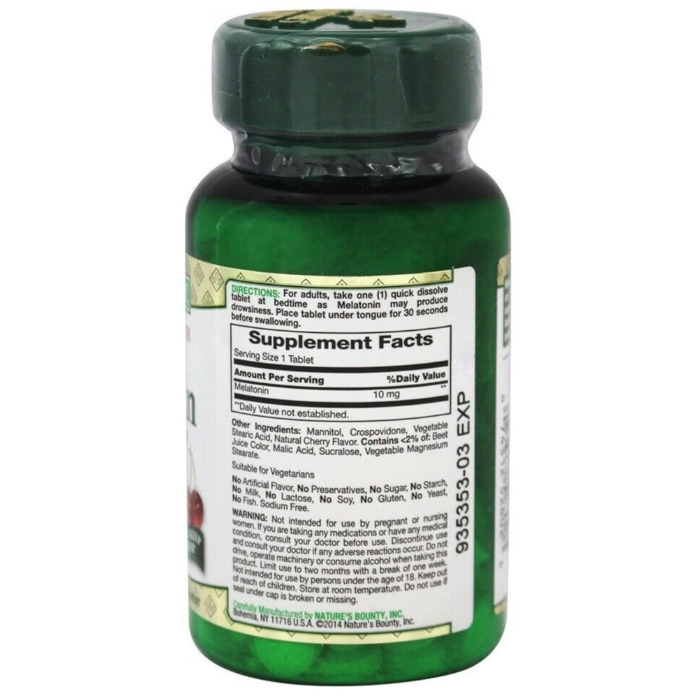 Pack of 4 bottles of Nature's Bounty Melatonin Quick Dissolve tablets