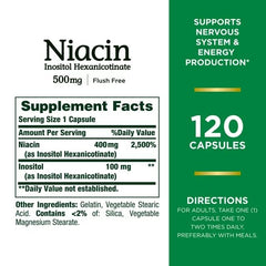 Close-up of flush-free niacin capsules (inositol hexanicotinate)