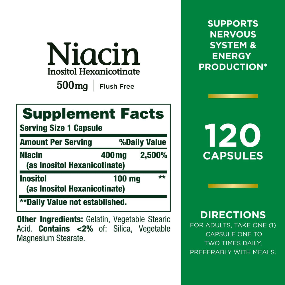 Three Niacin Flush Free 500 mg bottles side by side