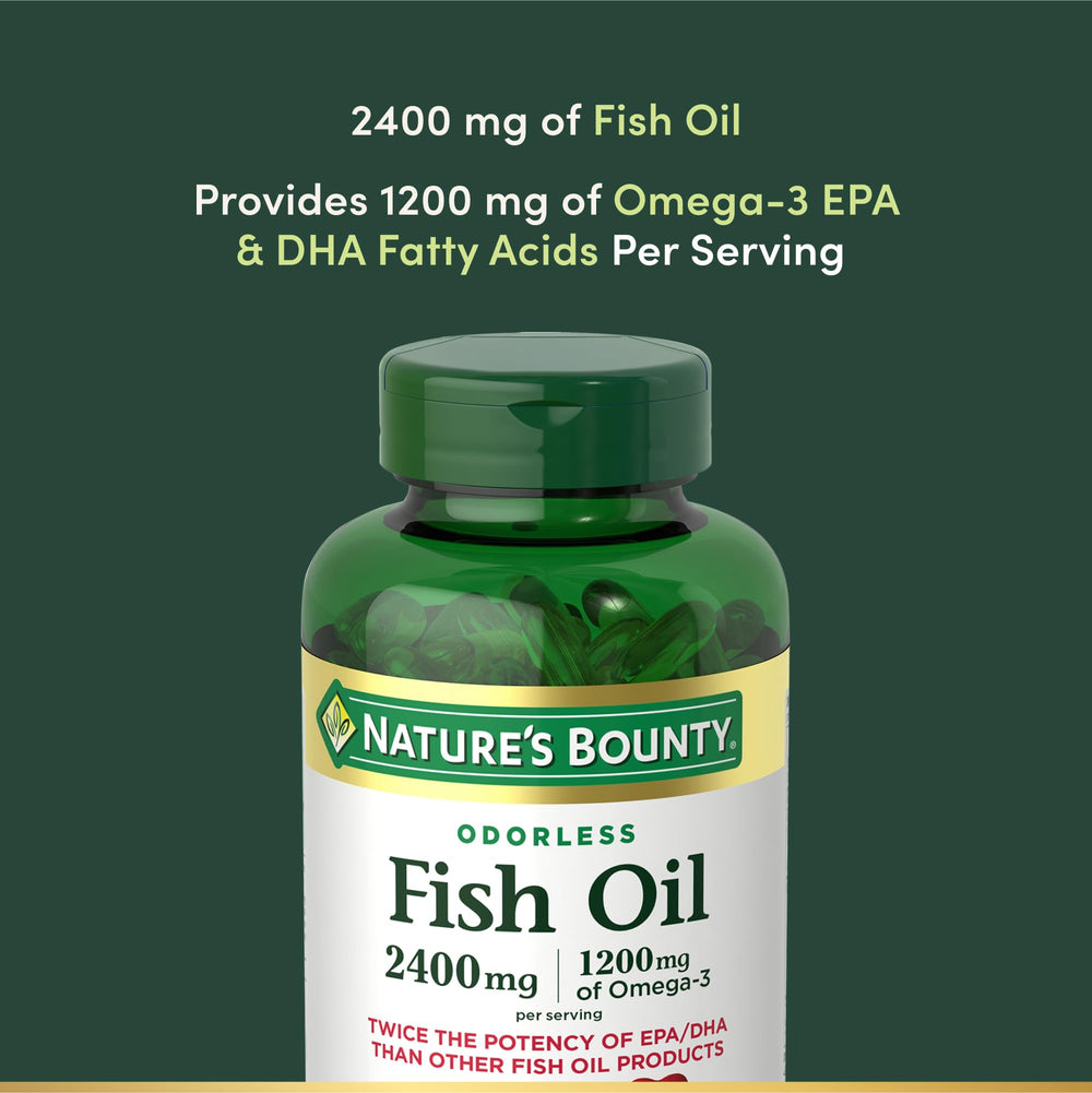 Nature's Bounty Odorless Fish Oil EPA/DHA softgels help support daily cardiovascular wellness.