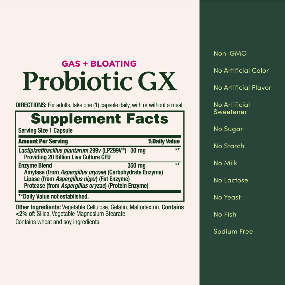 Nature's Bounty Probiotic GX relief from gas and bloating