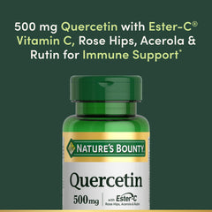 Side profile of Nature's Bounty Quercetin 500mg immune support bottle