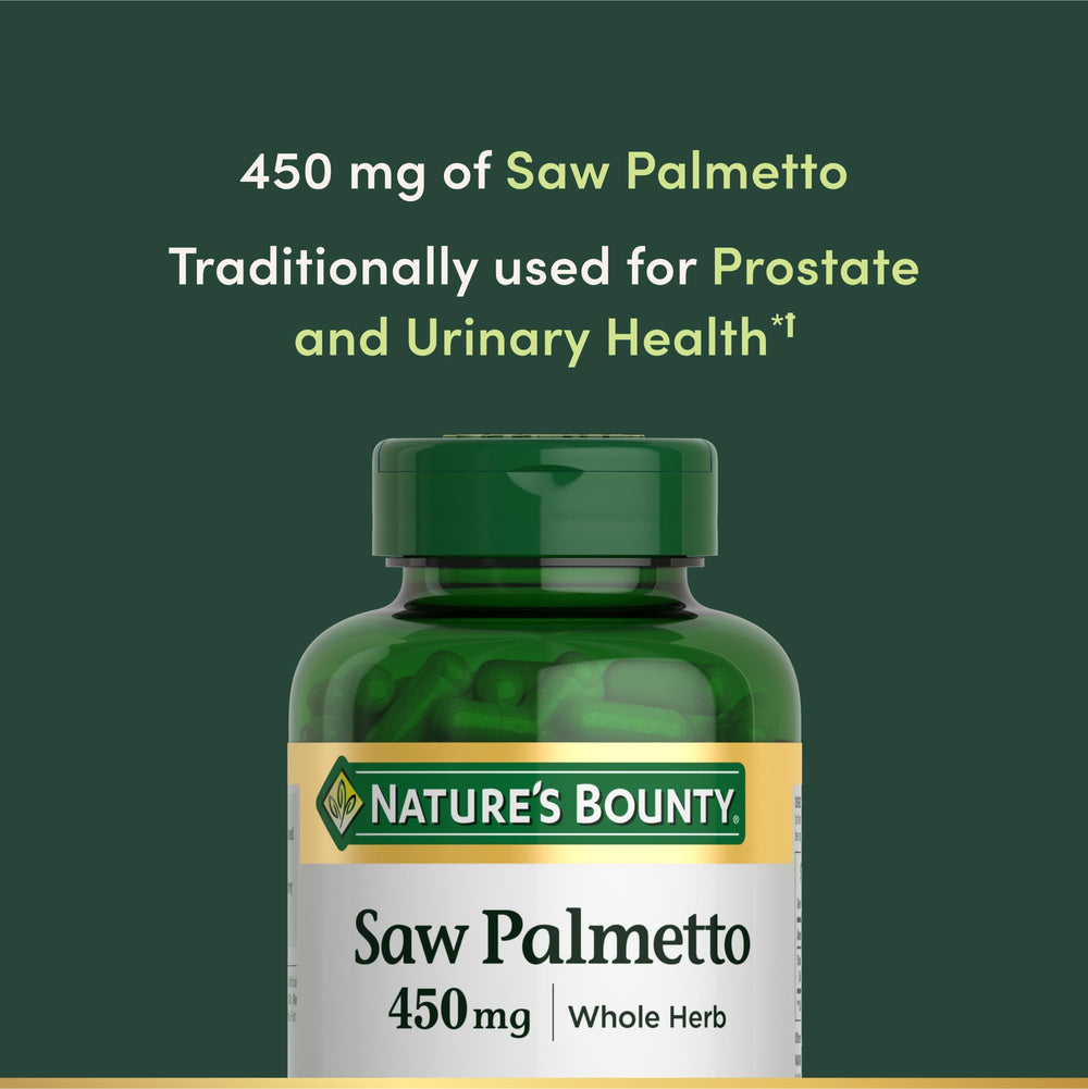 Bottle of Nature's Bounty Saw Palmetto 450 mg with 250 capsules