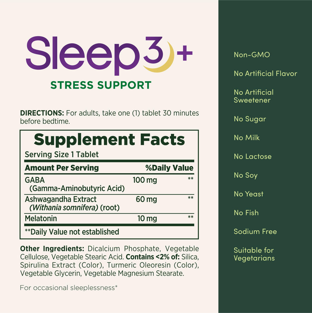 Person taking Sleep3+ Stress Support tablet before bed