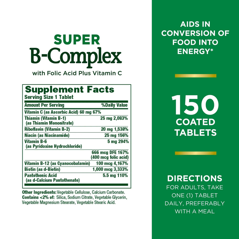 Close-up of Nature's Bounty Super B-Complex tablets