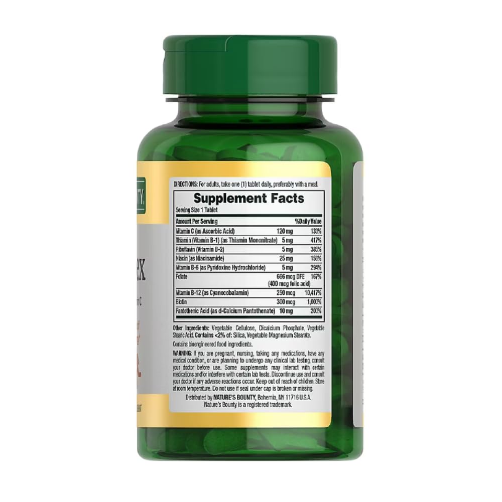 Natures Bounty Time Released B-Complex bottle back with supplement facts