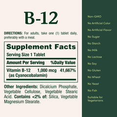 Nature's Bounty Vitamin B12 1000 mcg bottle and pills