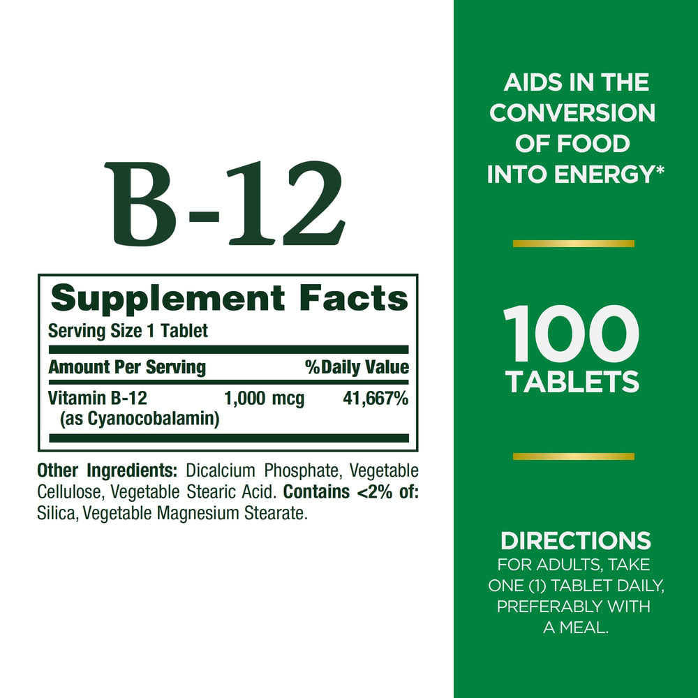 Vitamin B12 supplement bottle by Nature's Bounty - 1000 mcg