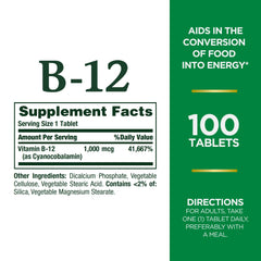 Vitamin B12 supplement bottle by Nature's Bounty - 1000 mcg