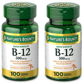 Nature's Bounty Vitamin B12 500mcg quick-dissolve tablets – pack of 2