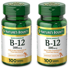 Nature's Bounty Vitamin B12 500mcg quick-dissolve tablets – pack of 2