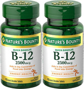 Natures Bounty Vitamin B-12 Quick Dissolve 2500 mcg, Natural Cherry Flavor, 2-pack (75 tablets per bottle)