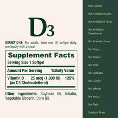Packaging highlight showing 250 rapid-release softgels per bottle