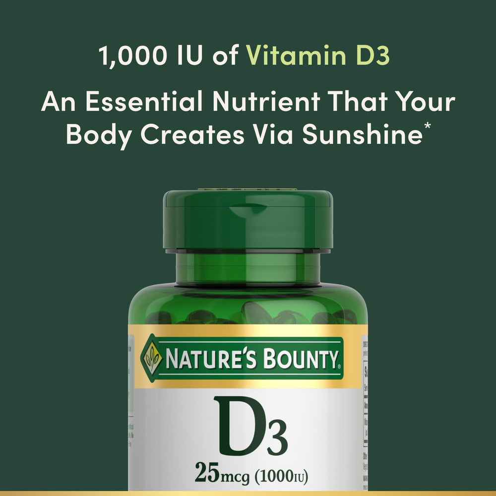 Close-up view of Nature’s Bounty Vitamin D3 softgels