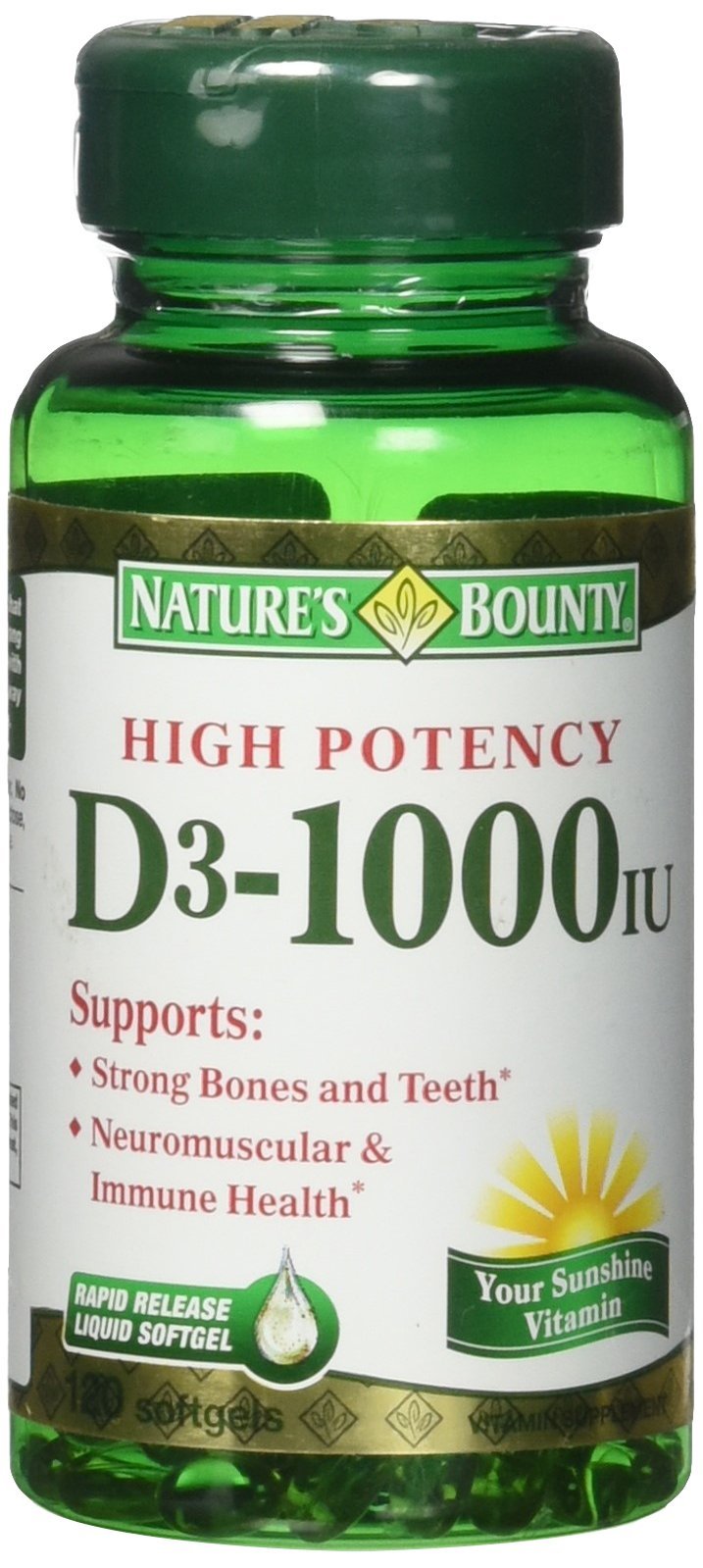 Nature's Bounty Vitamin D3 1000 IU Immune Health Softgels - 120 Count