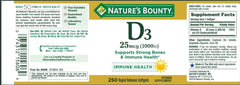Close-up of Nature's Bounty Vitamin D3 Softgels in bottle
