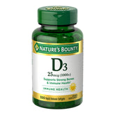 Front view of Nature's Bounty Vitamin D3 1000 IU softgels bottle