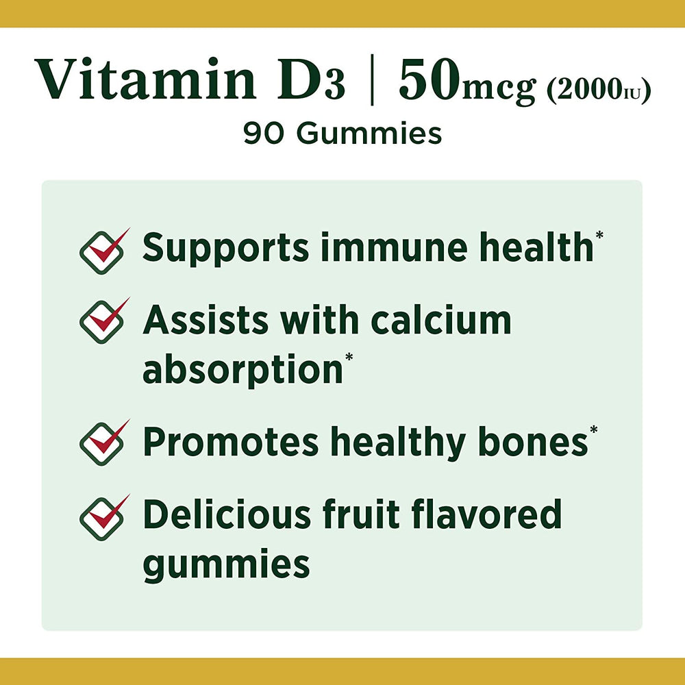 Nutrition label showing 50 mcg (2000 IU) Vitamin D3