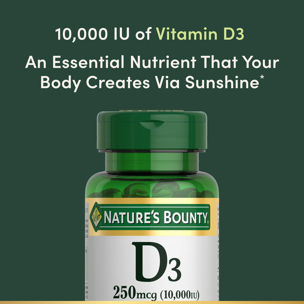 Label showing non-GMO and gluten-free Vitamin D3 softgels