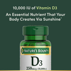 Label showing non-GMO and gluten-free Vitamin D3 softgels