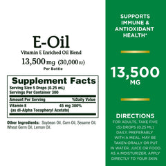 Nature’s Bounty Vitamin E Oil 2.5 oz bottle – back label with ingredients