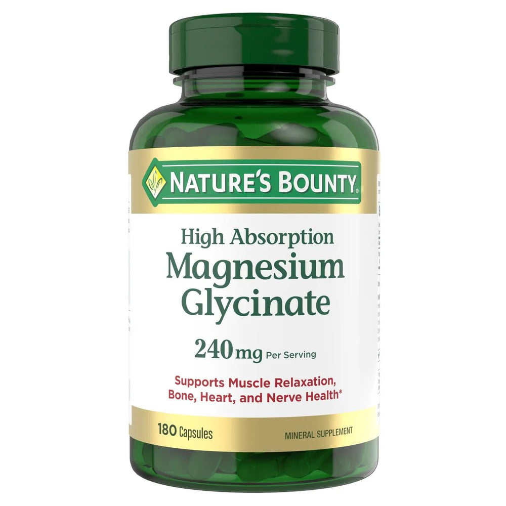 Natures Bountys Magnesium Glycinate bottle front view - 180 capsules