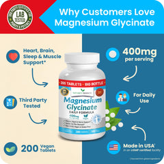 Nature's Branch Magnesium Glycinate 400mg vegan label confirms plant-based supplement.
