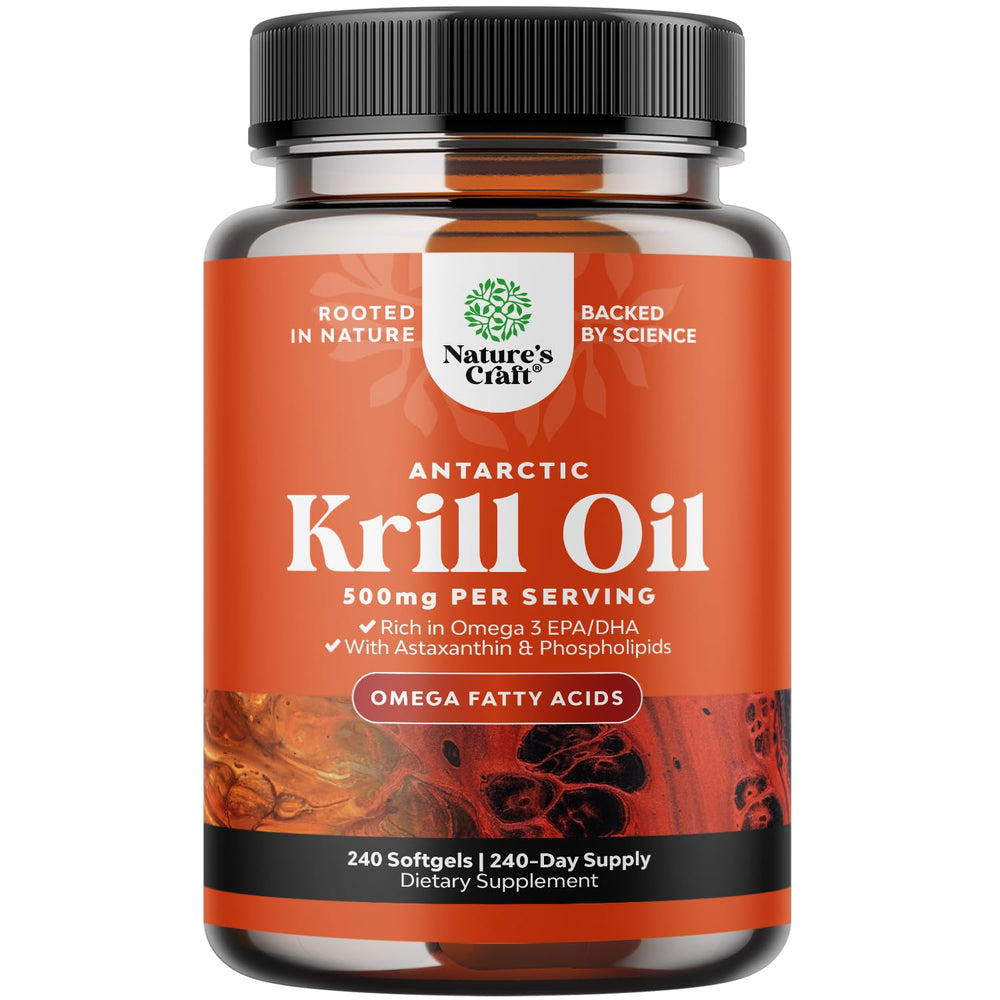 Front view of Natures Craft Antarctic Krill Oil 500mg softgels bottle