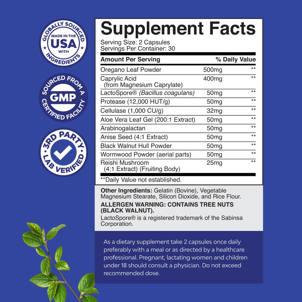 Natures Craft Candi-Clear bottle label close-up highlighting ingredients for immune support.