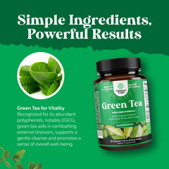 Natures Craft Green Tea Extract Capsules bottle-back lists ingredients and quality assurances