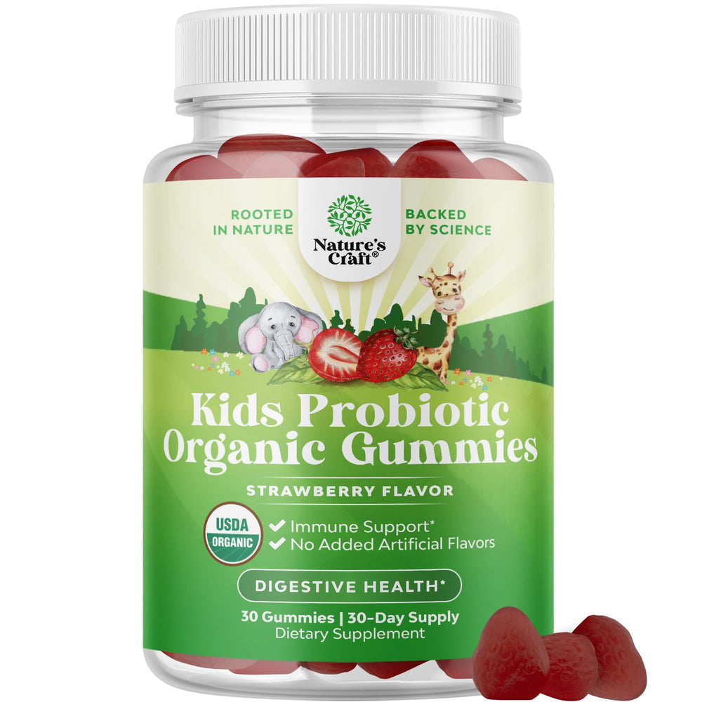 Natures Craft Immune Booster Kids Probiotic Gummies bottle supports daily immune-friendly routine.