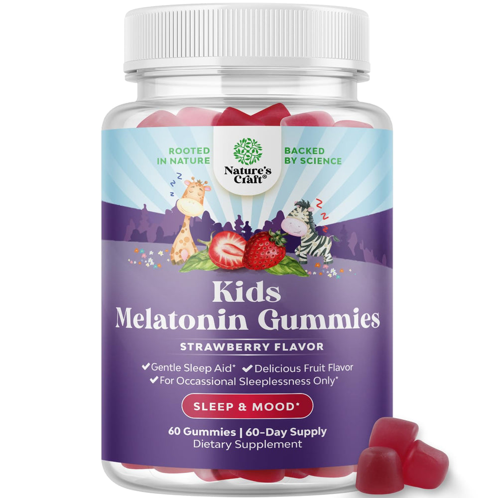 Bottle of Natures Craft kids melatonin gummies with 1 mg dosage