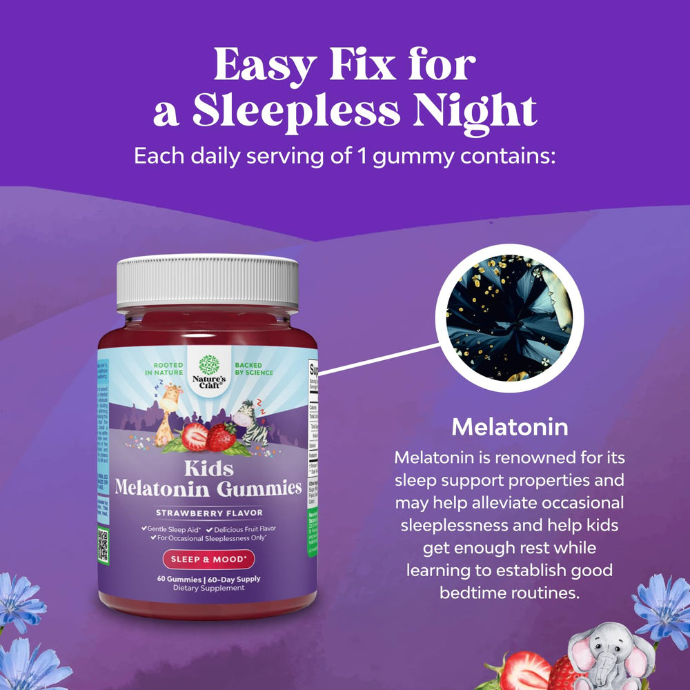 Open bottle of Natures Craft kids melatonin gummies