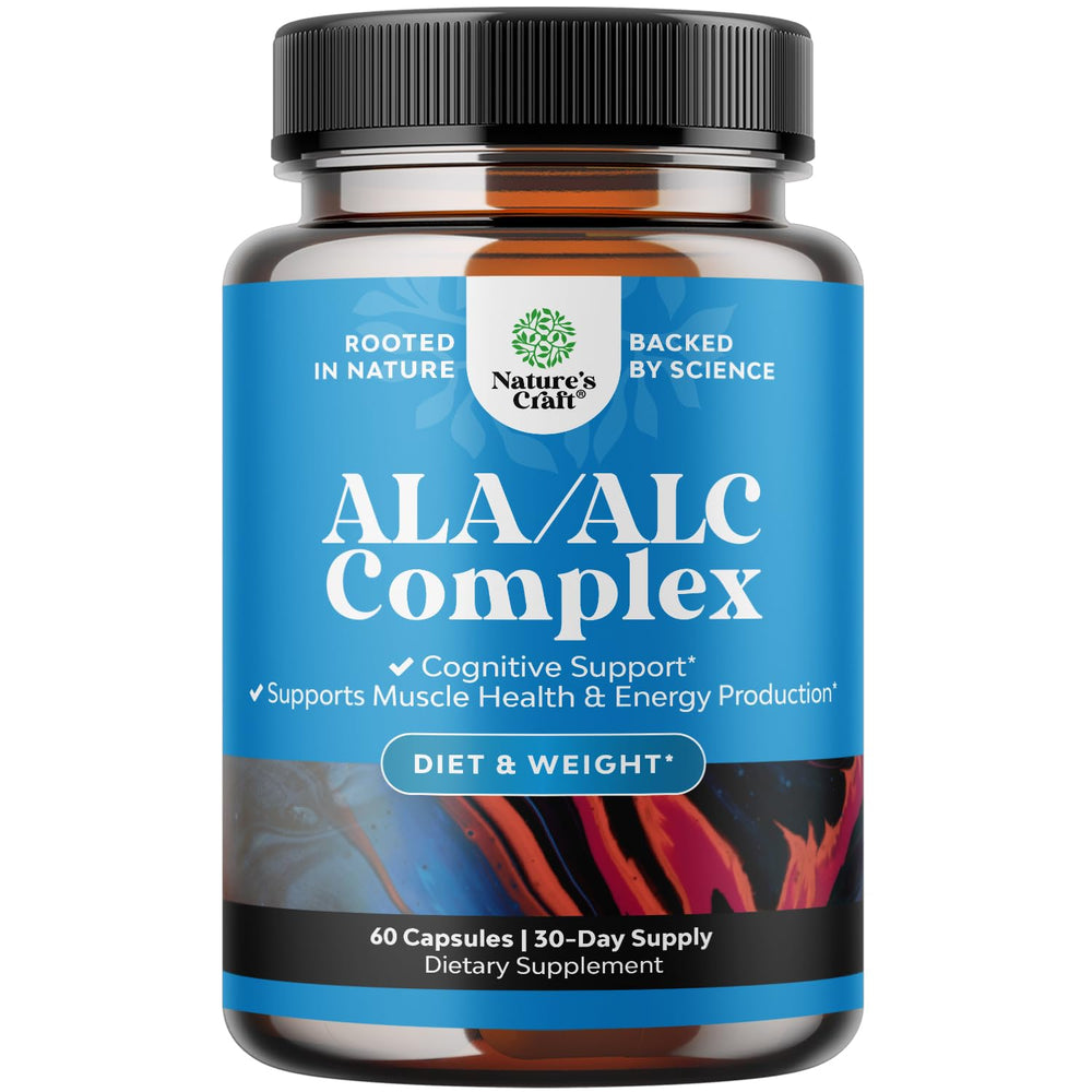 Natures Craft Pure ALA-ACLC capsules bottle supports memory and sustained energy.