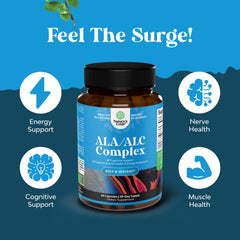 Natures Craft Pure ALA-ACLC capsules in hand illustrate energy and focus.