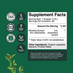 Natures Craft Rhodiola rosea label closeup emphasizes 3% salidrosides