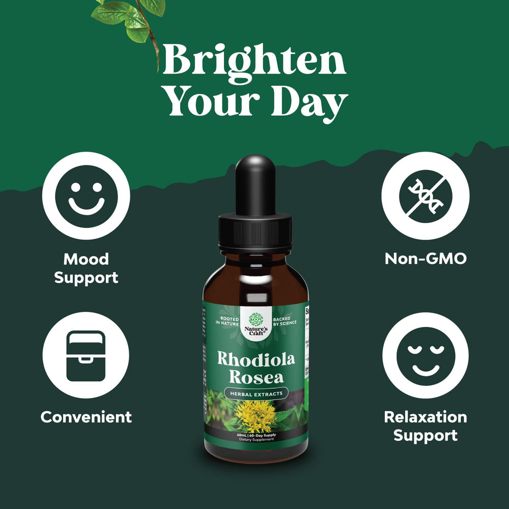 Natures Craft Rhodiola tincture drops in a glass vial for stress relief rituals